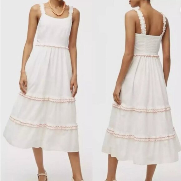 J. Crew Factory Dresses & Skirts - J.Crew‎ Factory Scalloped-trim Tiered Midi Dress in White 14 NWT